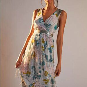 Anthropologie Sylvia Beaded Fringe Maxi Dress 2P NWT Petite Glam